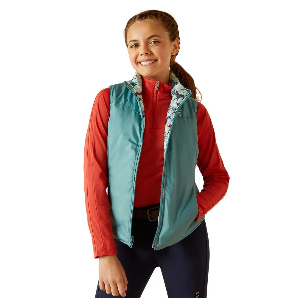 10048804 Ariat Girls' Bella Insulated Reversible Vest - Painted Ponies/Brittany Blue