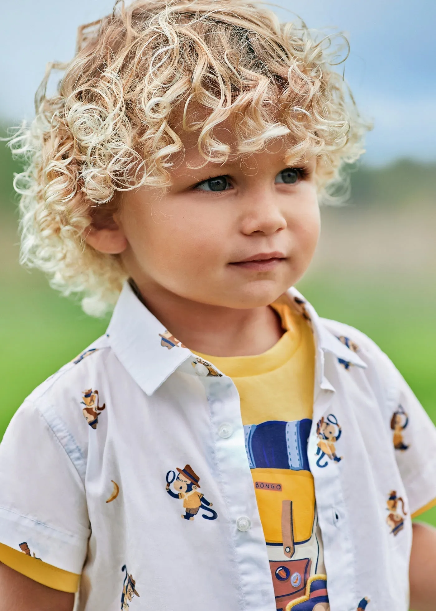 1112 - S/s shirt for baby boy - Wht-banana