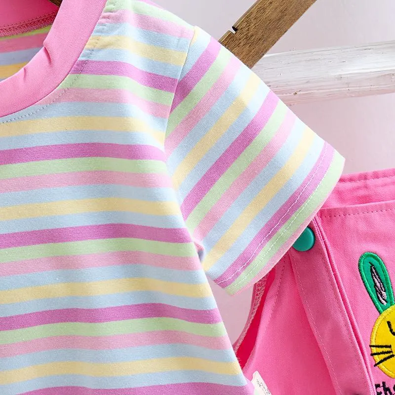 2-piece Colorful Striped T-shirt & Dungarees for Toddler Girl  Wholesale children's clothing