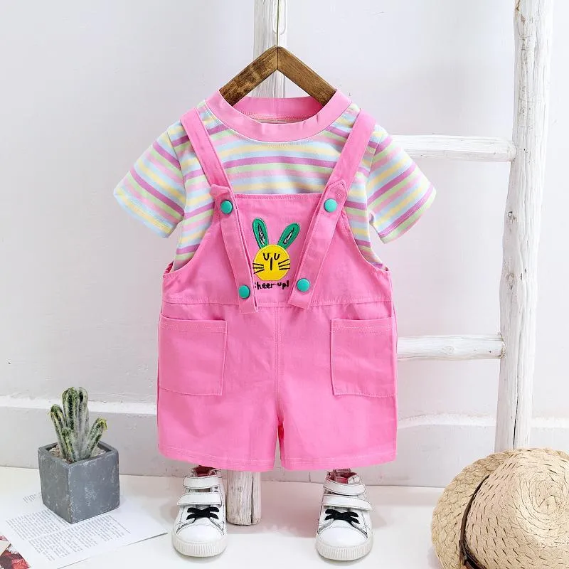 2-piece Colorful Striped T-shirt & Dungarees for Toddler Girl  Wholesale children's clothing