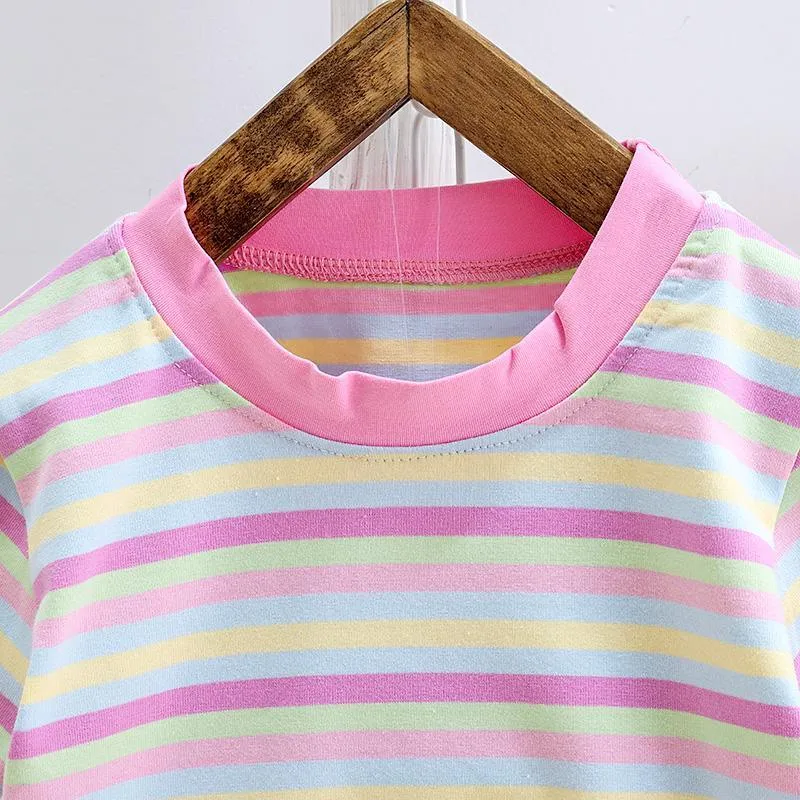 2-piece Colorful Striped T-shirt & Dungarees for Toddler Girl  Wholesale children's clothing