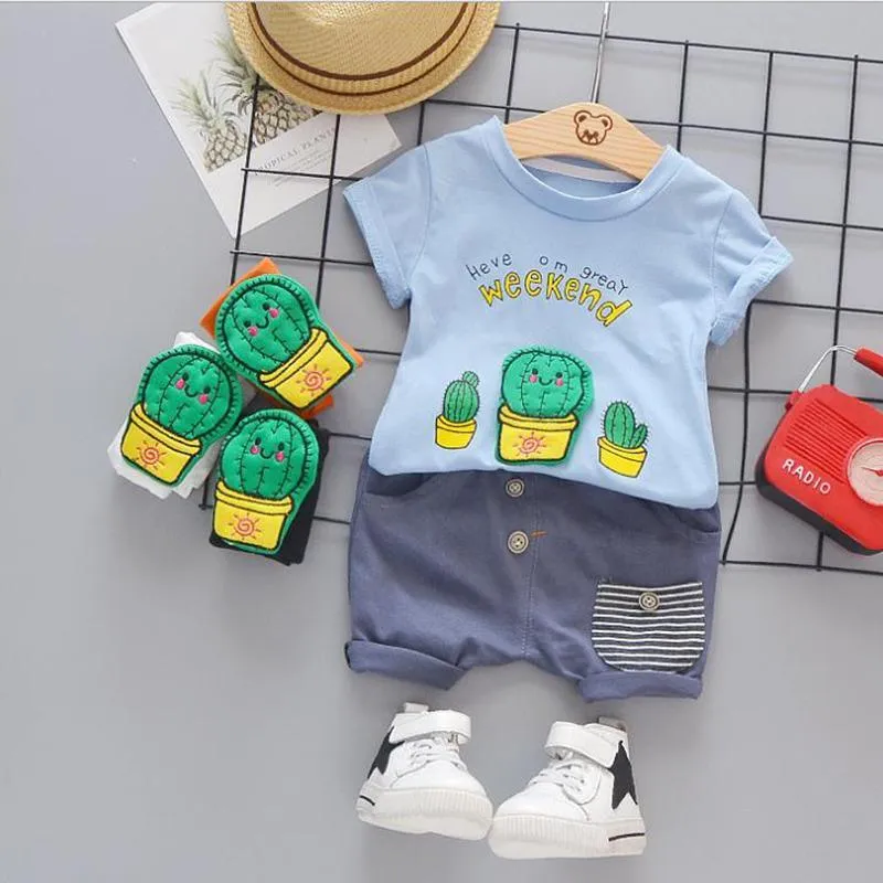 2-piece Creative Cactus Print T-shirt and Casual Suits Wholesale children's clothing