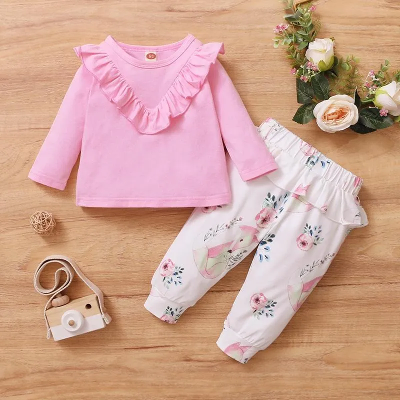 2-piece Ruffle Sweatshirt & Floral Pants for Baby Girl Wholesale Children's Clothing