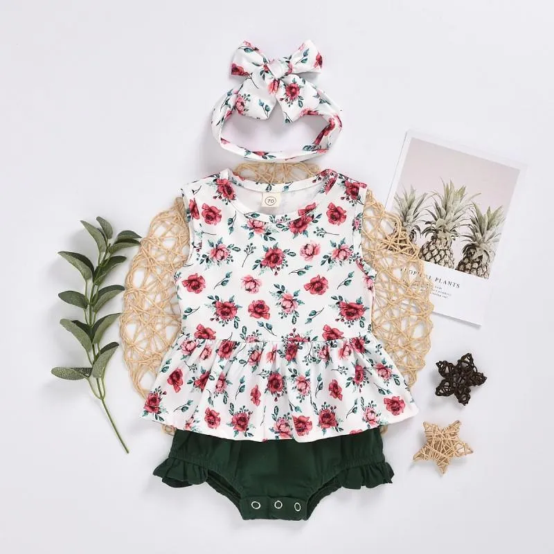 3-piece Floral Printed Dress & Shorts & Headband for Baby Girl