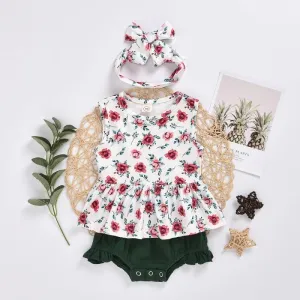 3-piece Floral Printed Dress & Shorts & Headband for Baby Girl