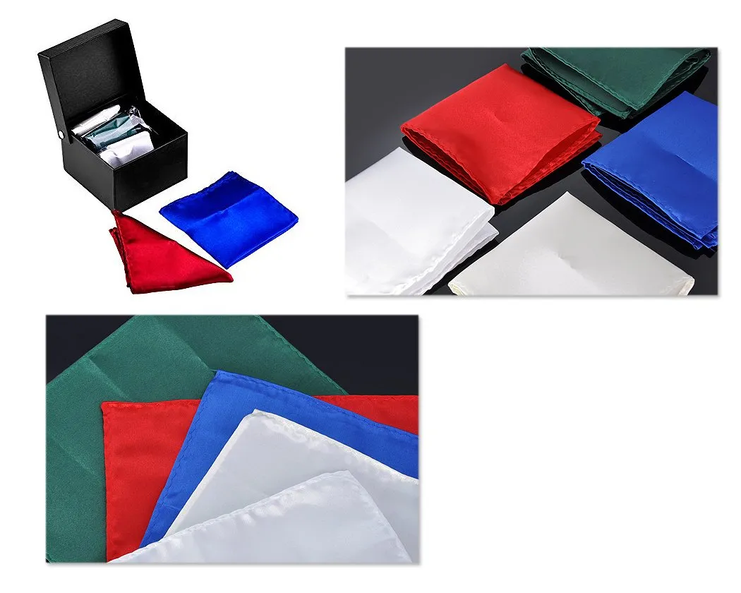 5 Pcs Handmade Satin Pocket Squares with Black Gift Box