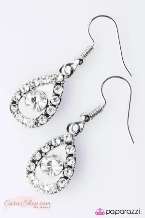 Beauty and Grace White Rhinestone Earrings - Paparazzi Accessories