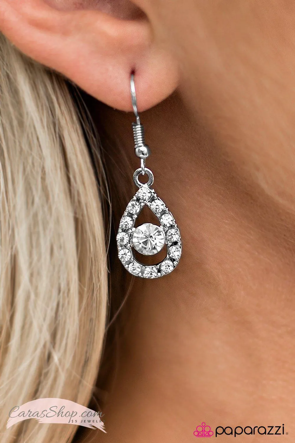 Beauty and Grace White Rhinestone Earrings - Paparazzi Accessories