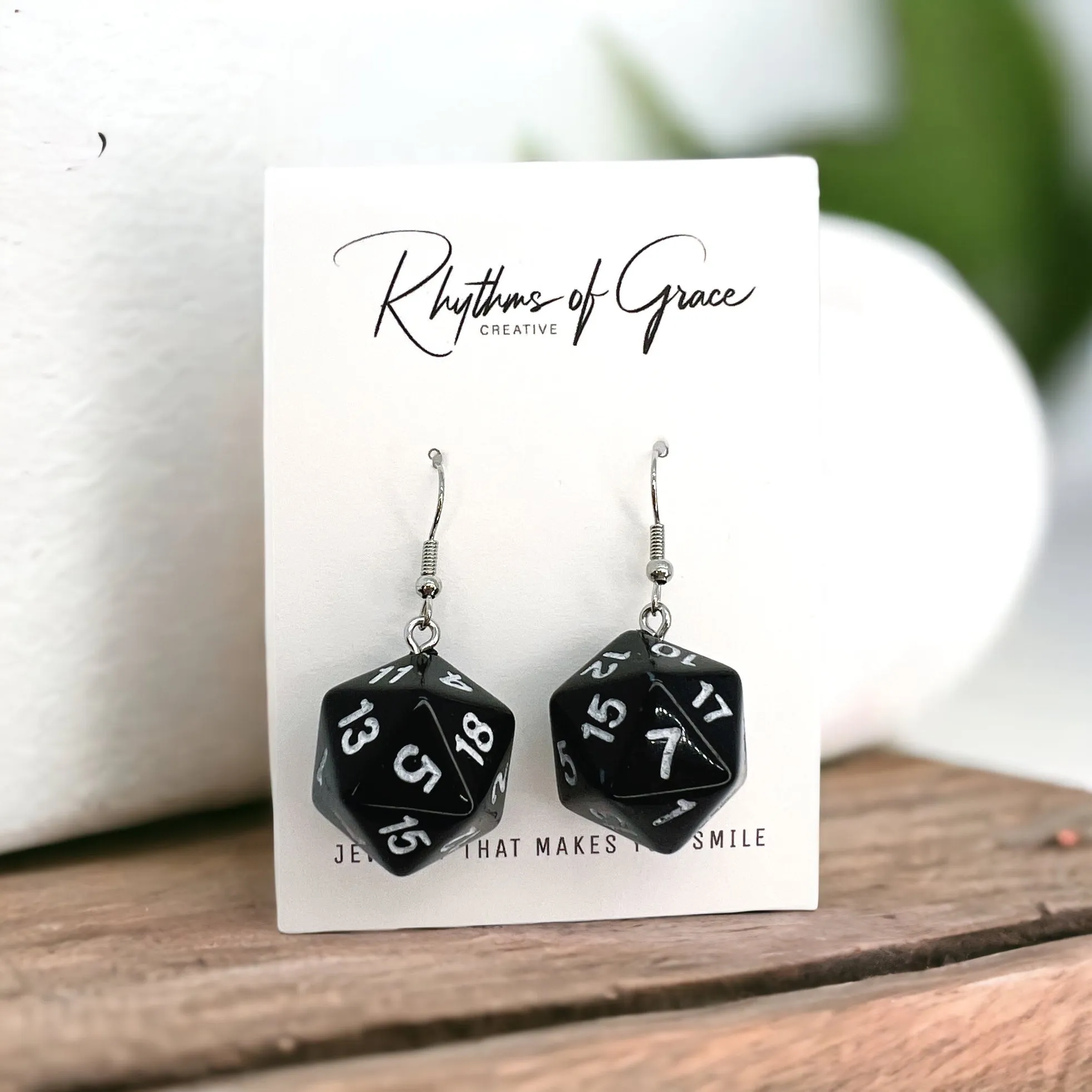 Black Dice Earrings - Dice Accessories, Handmade Earrings, Gaming Accessories, Gambling Earrings