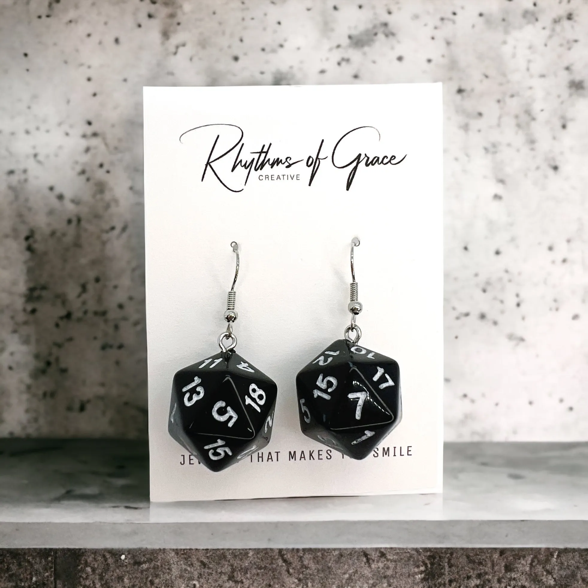 Black Dice Earrings - Dice Accessories, Handmade Earrings, Gaming Accessories, Gambling Earrings