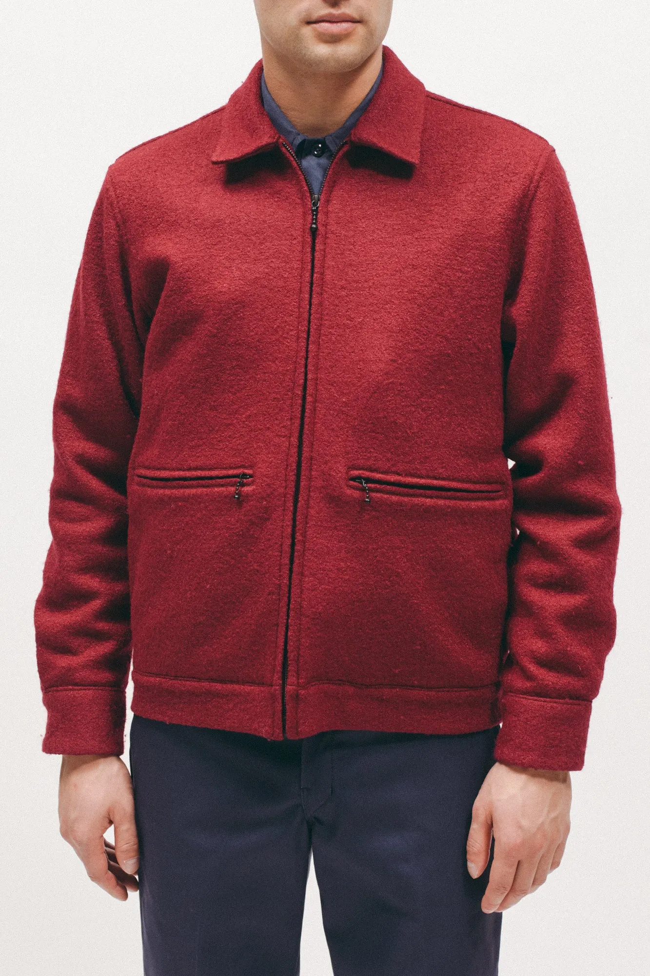 Boiled Wool Harrington Jacket - Red