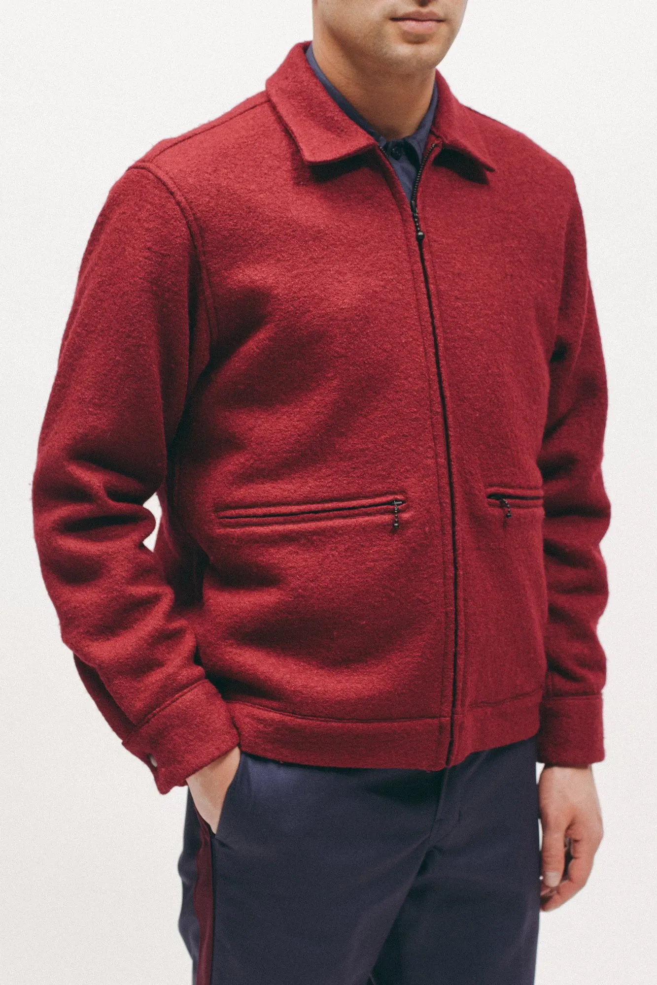 Boiled Wool Harrington Jacket - Red