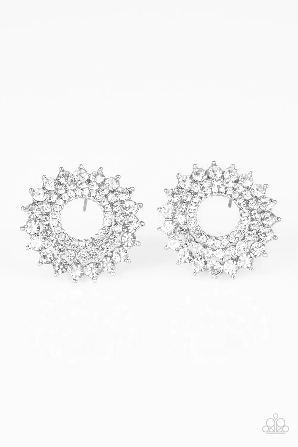 Buckingham Beauty White Rhinestone Post Earrings - Paparazzi Accessories