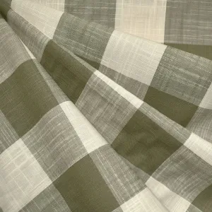 Buffalo Check Slub Texture Cotton Shirting Olive/Vanilla