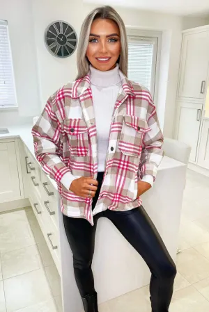 Cerise Double Pocket Checked Shirt Jacket