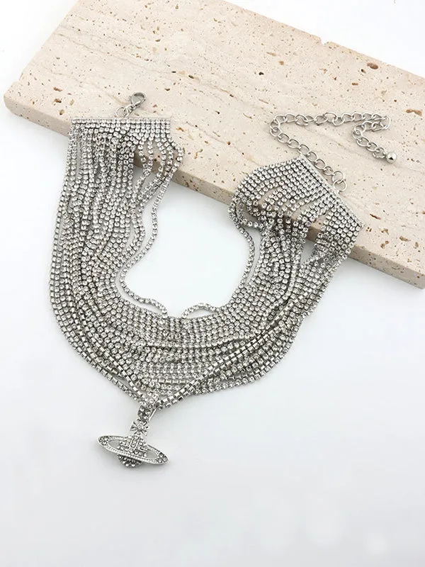 Chains Geometric Rhine Stones Shiny Necklaces Accessories