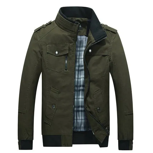 Elegant Color Accent Cotton Military Jacket