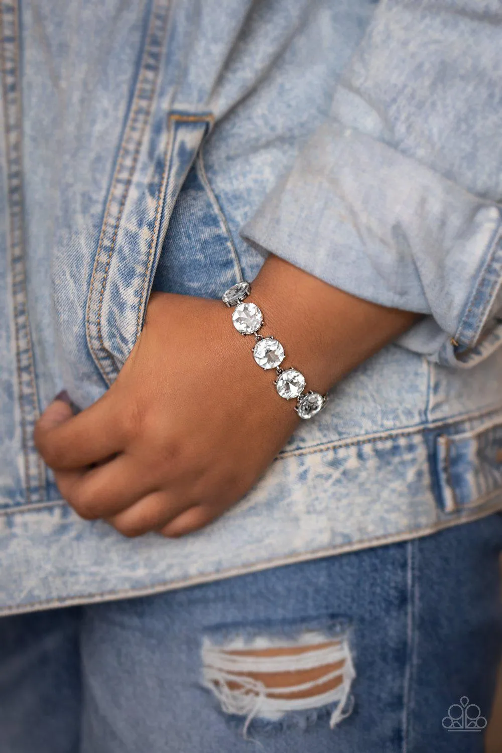 Fabulously Flashy White Rhinestone Bracelet - Paparazzi Accessories