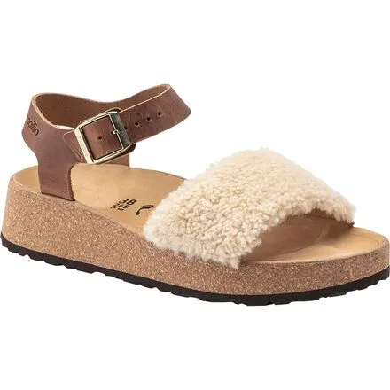 Glenda Teddy Skinny Sandals - Women's Birkenstock, Cognac/Eggshell Shearling