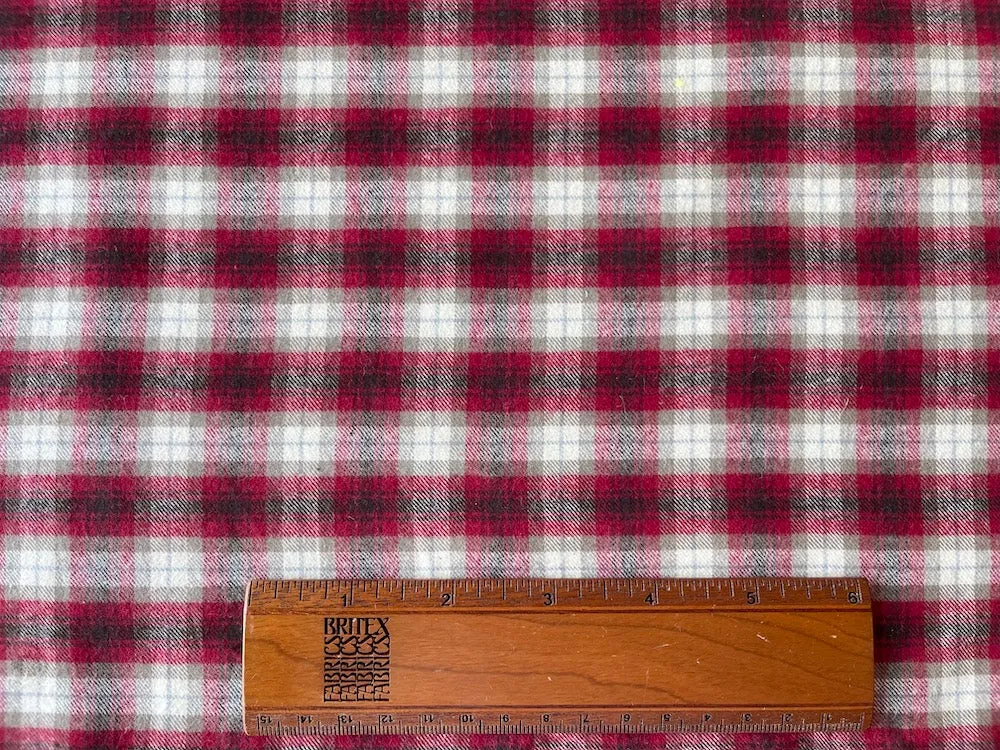 High-End Cranberry, Mouse & Ivory Plaid Brushed Cotton Shirting (Made in Italy)