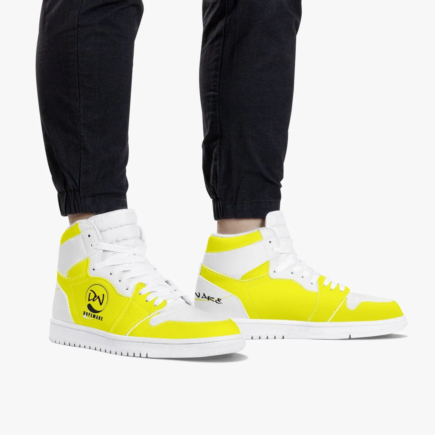 High-Top Leather Sneakers - White and Yellow