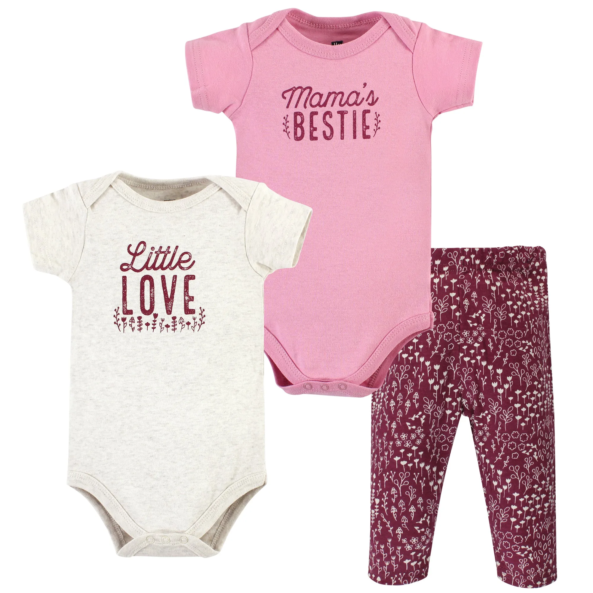 Hudson Baby Cotton Bodysuit and Pant Set, Little Love Flowers Short Sleeve