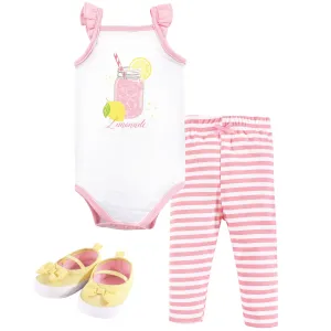 Hudson Baby Cotton Bodysuit, Pant and Shoe Set, Lemonade