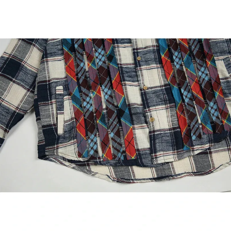 Japanese Streetwear Color Plaid Shirt Men Clothing with Patchwork