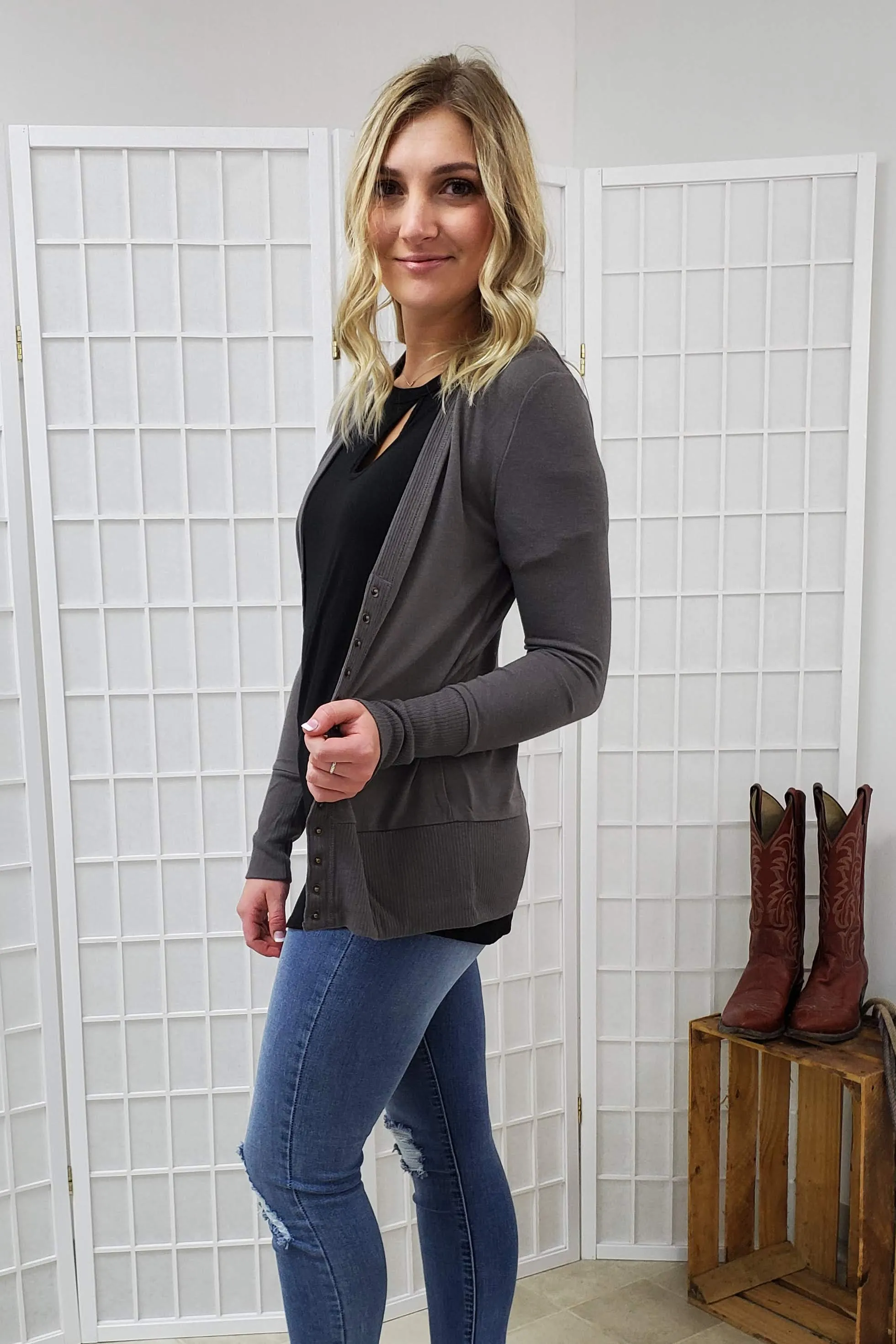 Karly Mid Grey Button Cardigan