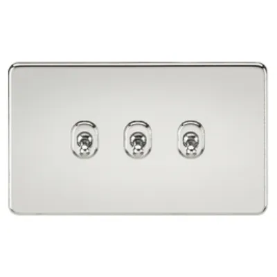 Knightsbridge Screwless 10A 3 Gang 2 Way Toggle Switch - Polished Chrome