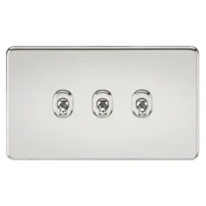 Knightsbridge Screwless 10A 3 Gang 2 Way Toggle Switch - Polished Chrome