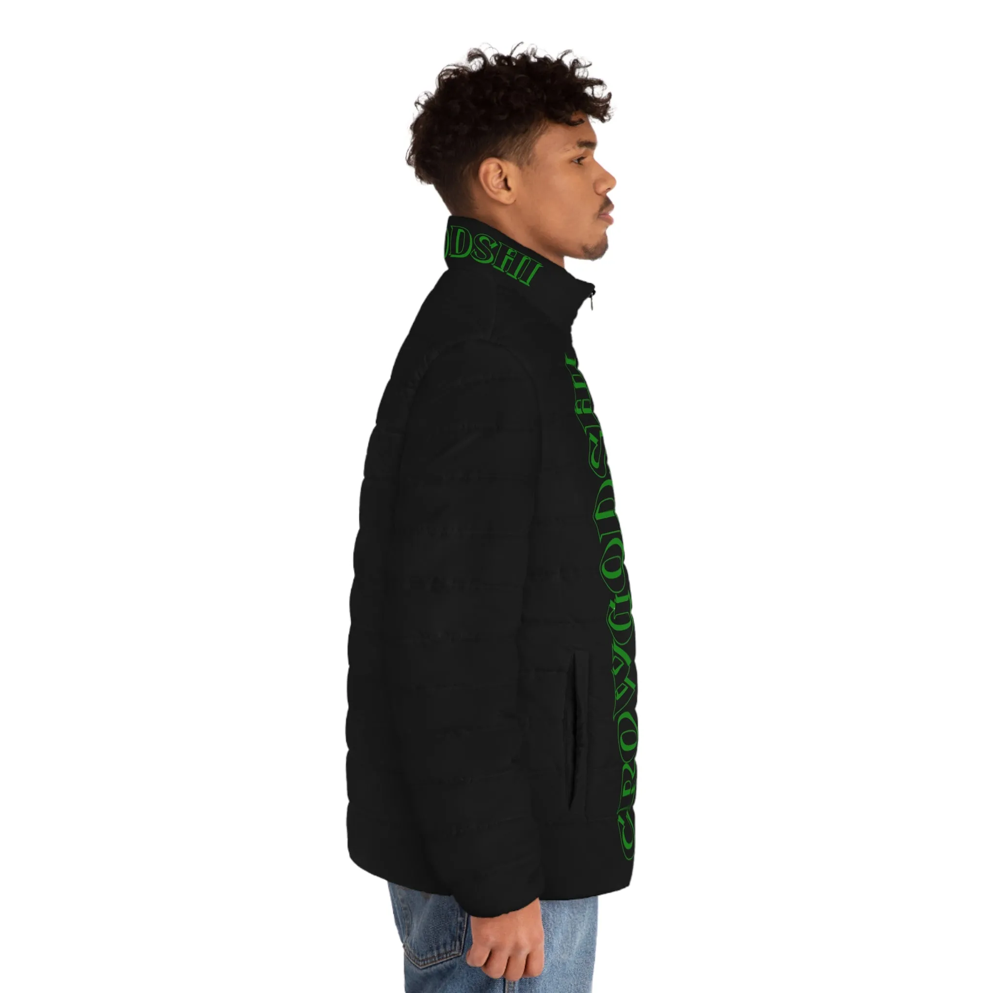 Men's CROWGODSHI 2nd GEN Puffer Jacket, BLACK W/ GREEN LOGO