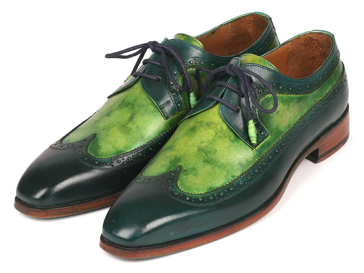 Paul Parkman Men's Green Dual Tone Wingtip Derby Shoes (ID#6931GRN)