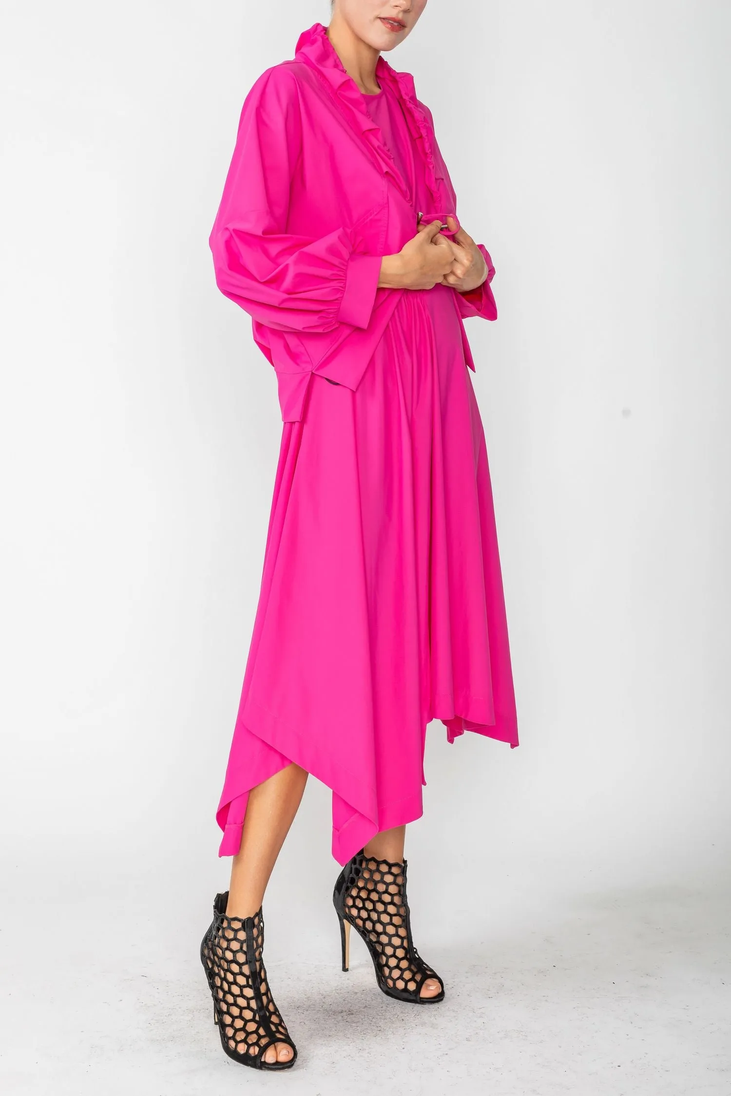 Pink Pull On Collar and Bell Sleeve Jacket