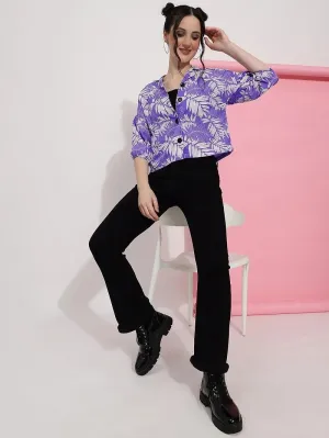 Purple Colour Casual Wear Crepe Printed Shirt For Women