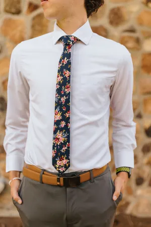 R&B Navy Tie w/ Pink & Yellow Flowers