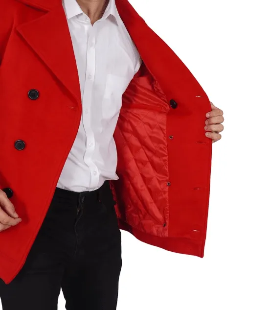 Red Double Breasted Wool Peacoat Mens - Vibrant Classic Outerwear