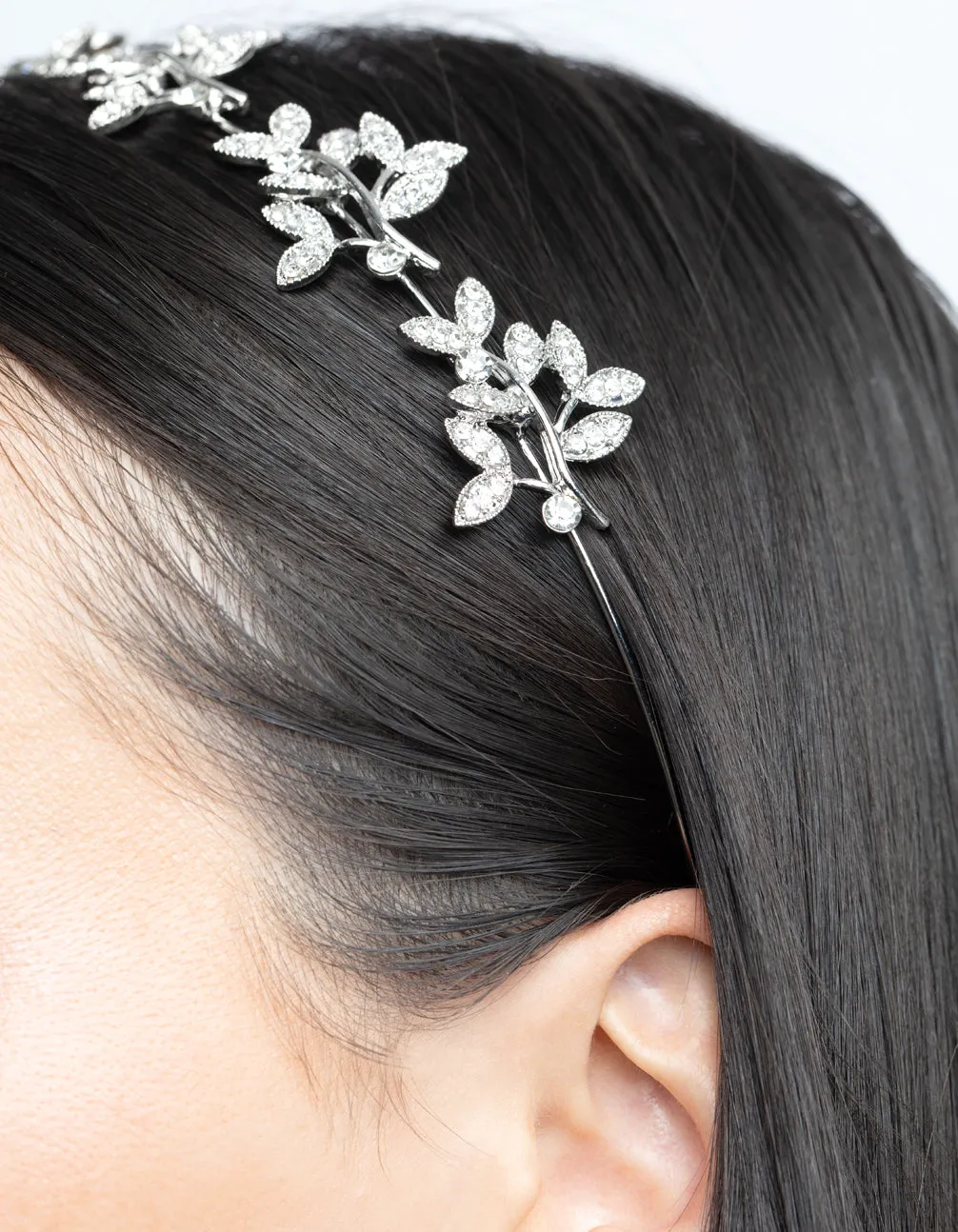 Rhodium Diamante Leaf Cluster Headband