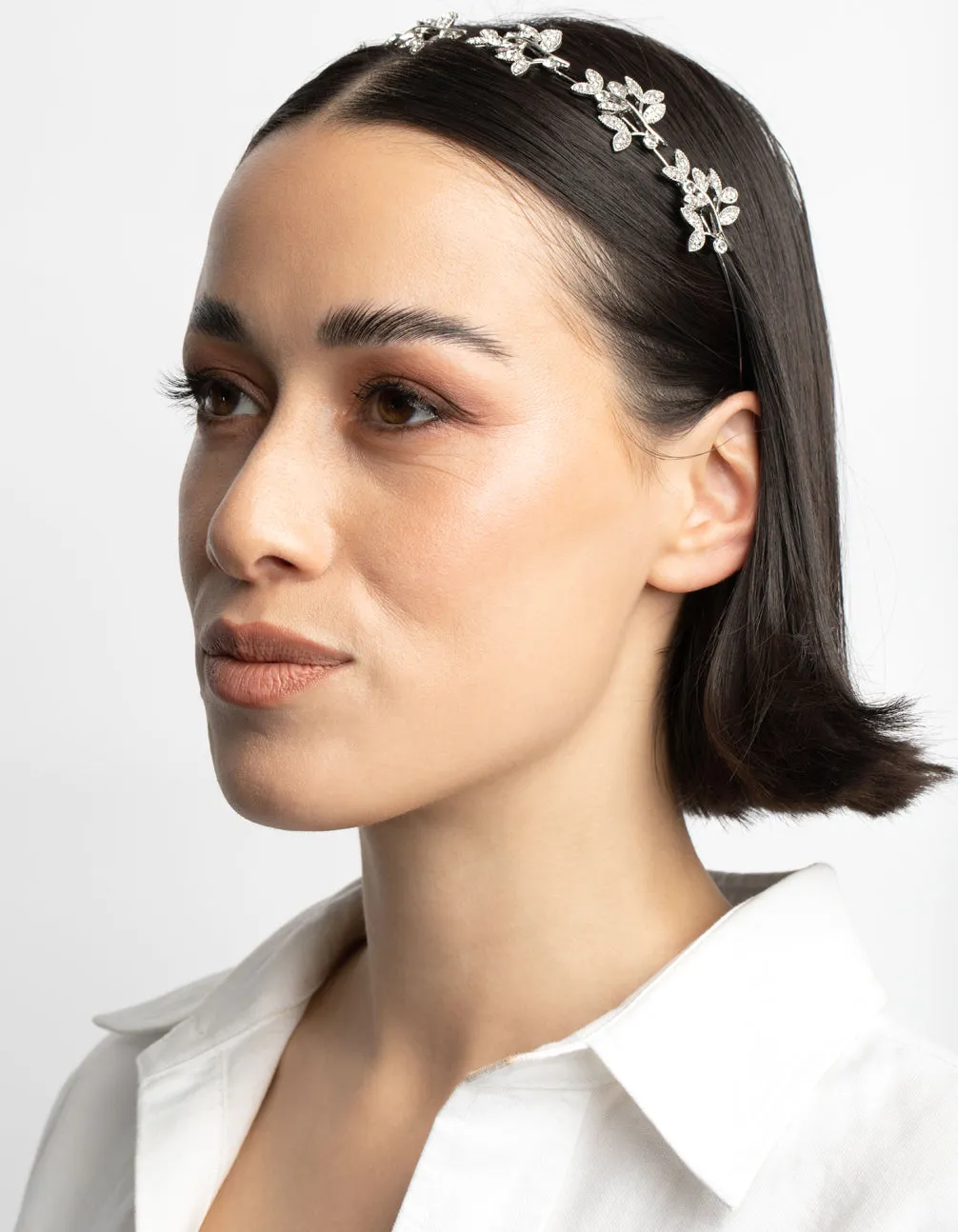 Rhodium Diamante Leaf Cluster Headband