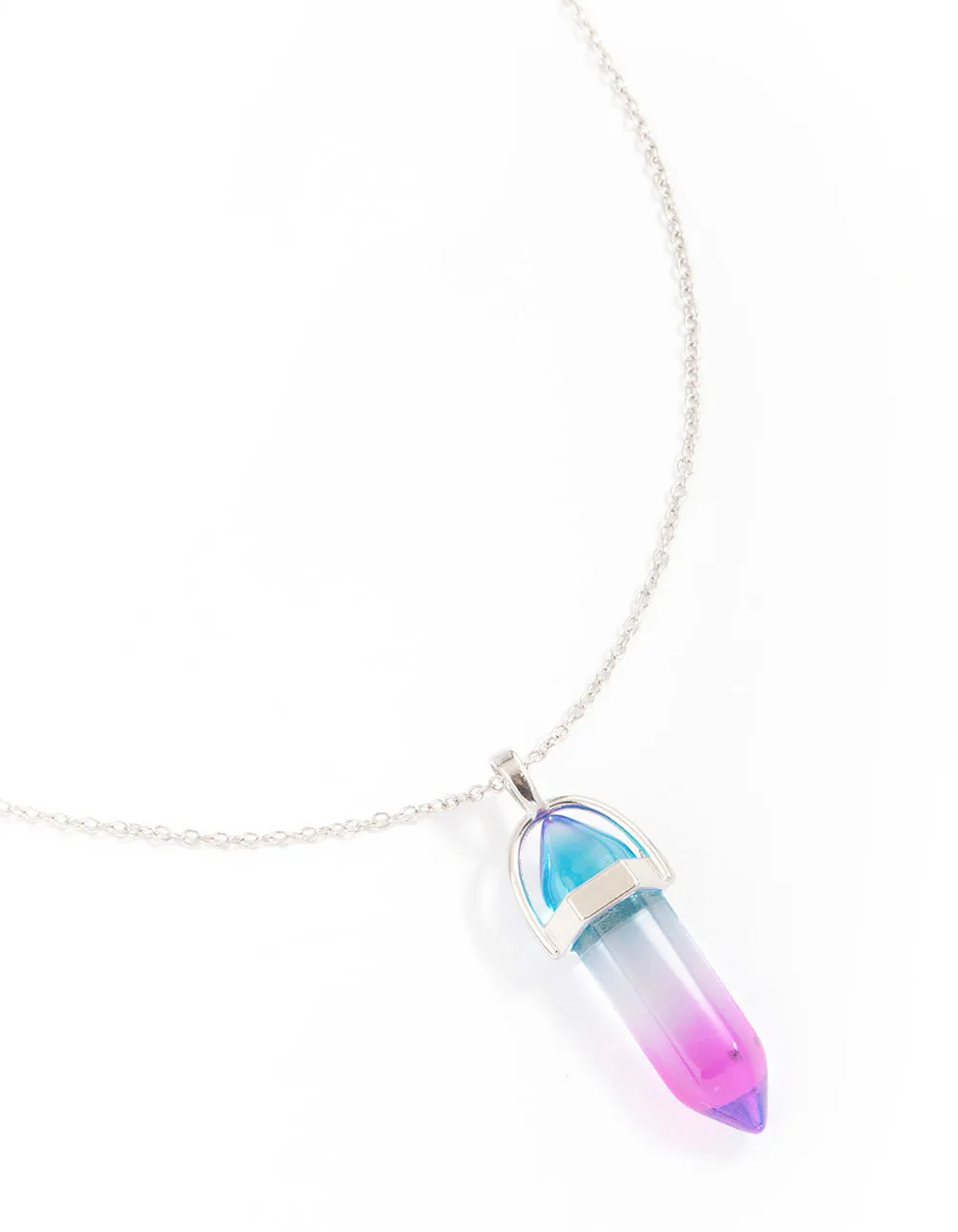 Silver Blue & Lilac Tone Crystal Pendant Necklace