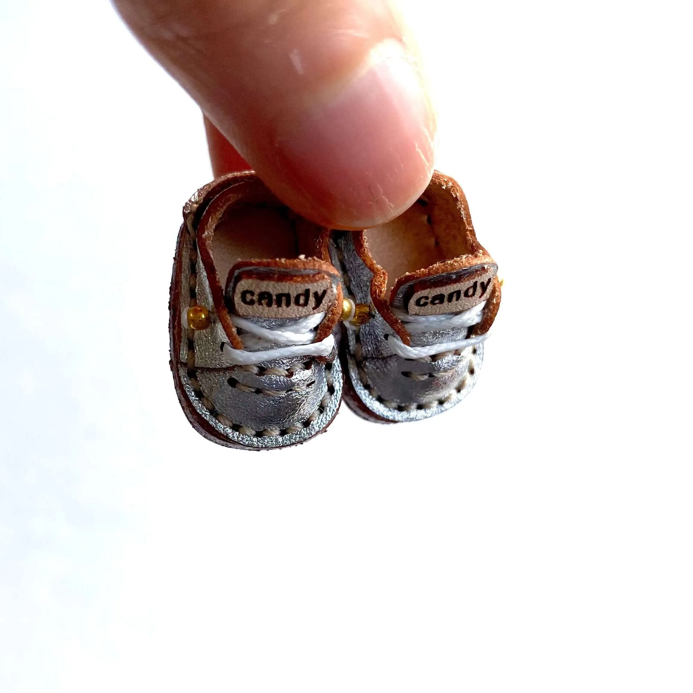 Silver leather Doll shoes OB11 doll shoes 1/12 shoes