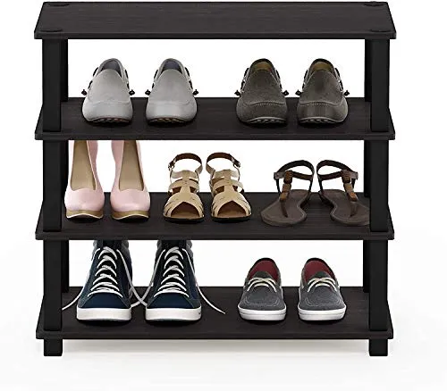 Enhanced 4-Tier STAR WORK Shoe Rack for Home | Durable All-Weatherproof Wooden Particle Footwear Stand and Shelves | Indoor and Outdoor Floor-Standing Shoe Organizer | Dimensions: 56.5(H) x 59.5(L) x 29.5(W) cm