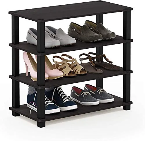 Enhanced 4-Tier STAR WORK Shoe Rack for Home | Durable All-Weatherproof Wooden Particle Footwear Stand and Shelves | Indoor and Outdoor Floor-Standing Shoe Organizer | Dimensions: 56.5(H) x 59.5(L) x 29.5(W) cm