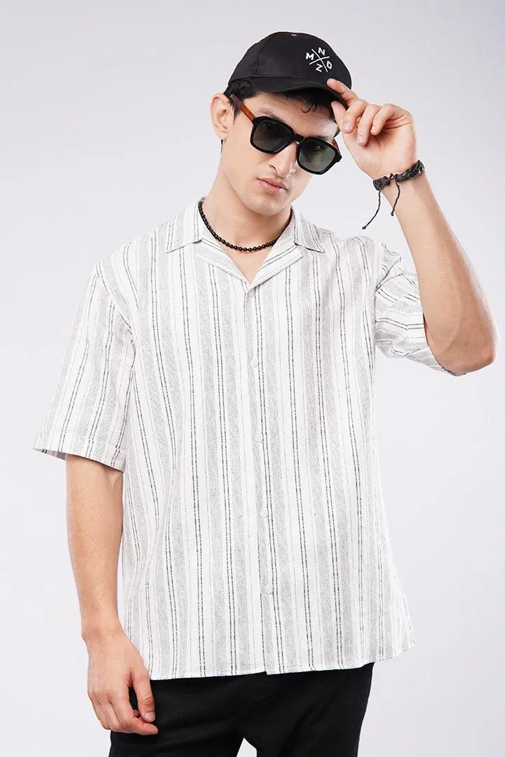 Striped Texture Cuban Shirt - White & Black