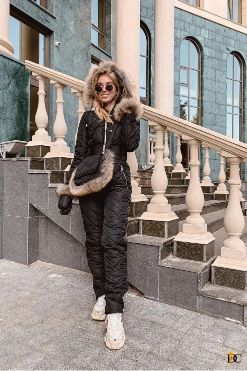 Stylish Winter Jumpsuit Handbag Gloves Women Clothes