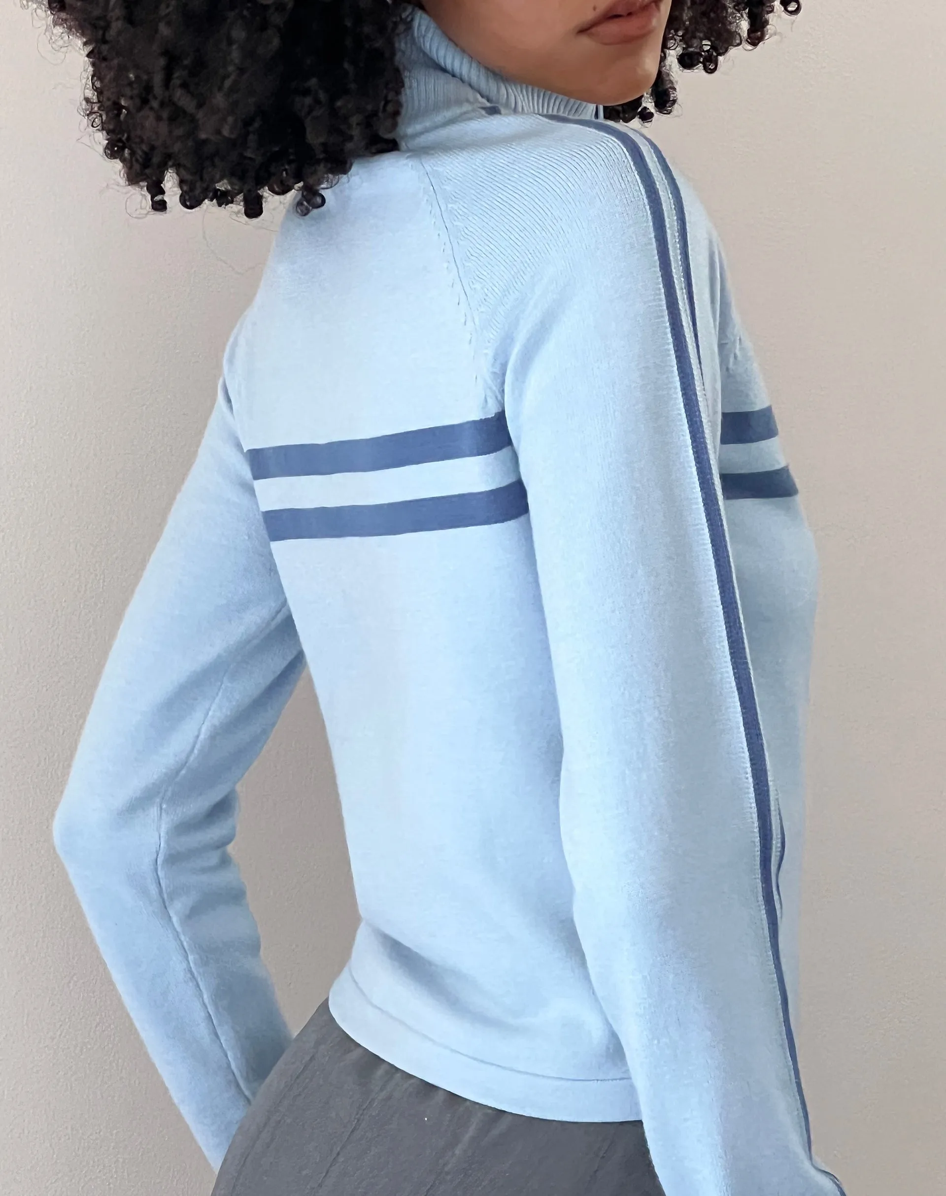 Talisa Sporty Zip Through Jacket in Knit Light Blue