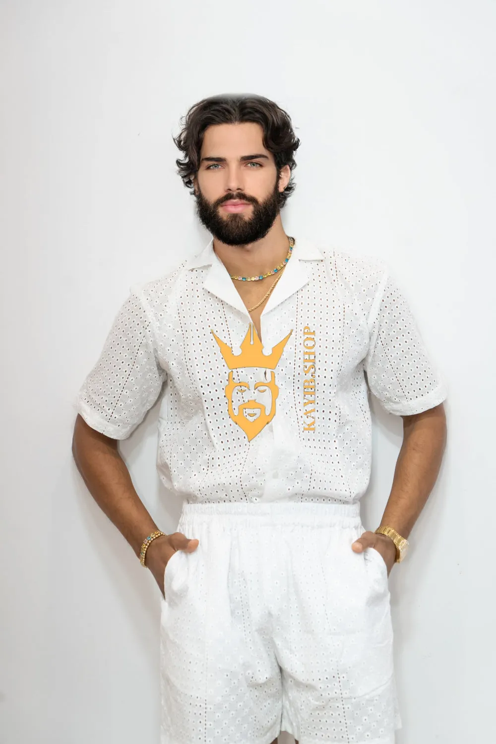 White  Spring/Summer Men's Lace Two-Piece Clothing