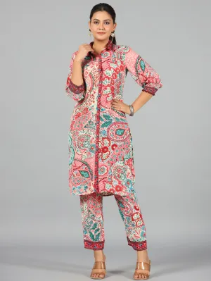 Women Beige Kasturi Silk Printed Clothing Set