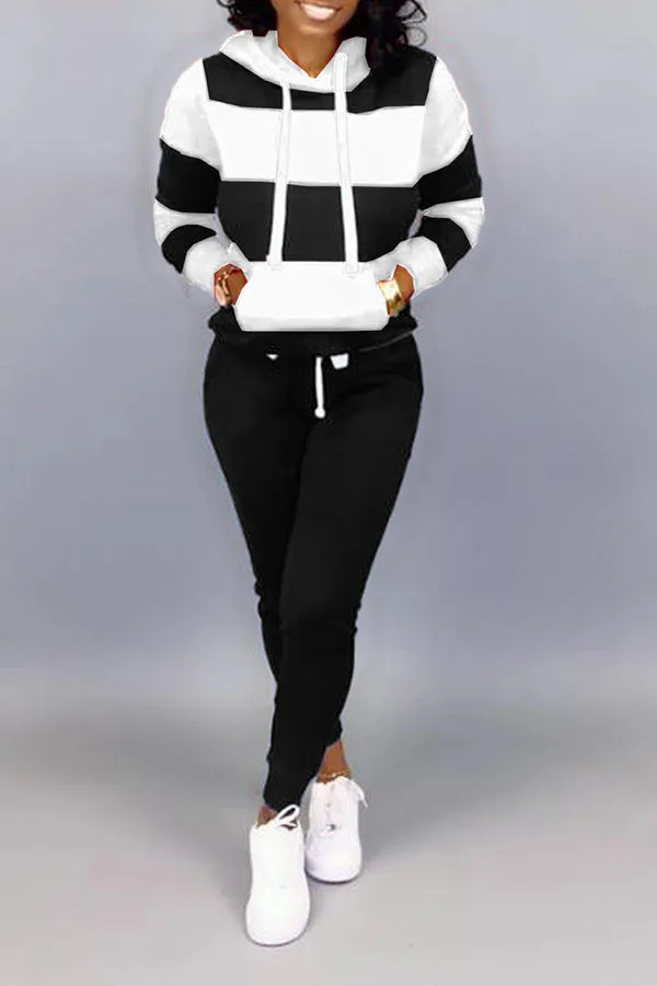 Women's Clothing Sweater Stitching Hooded Casual Sports Suit