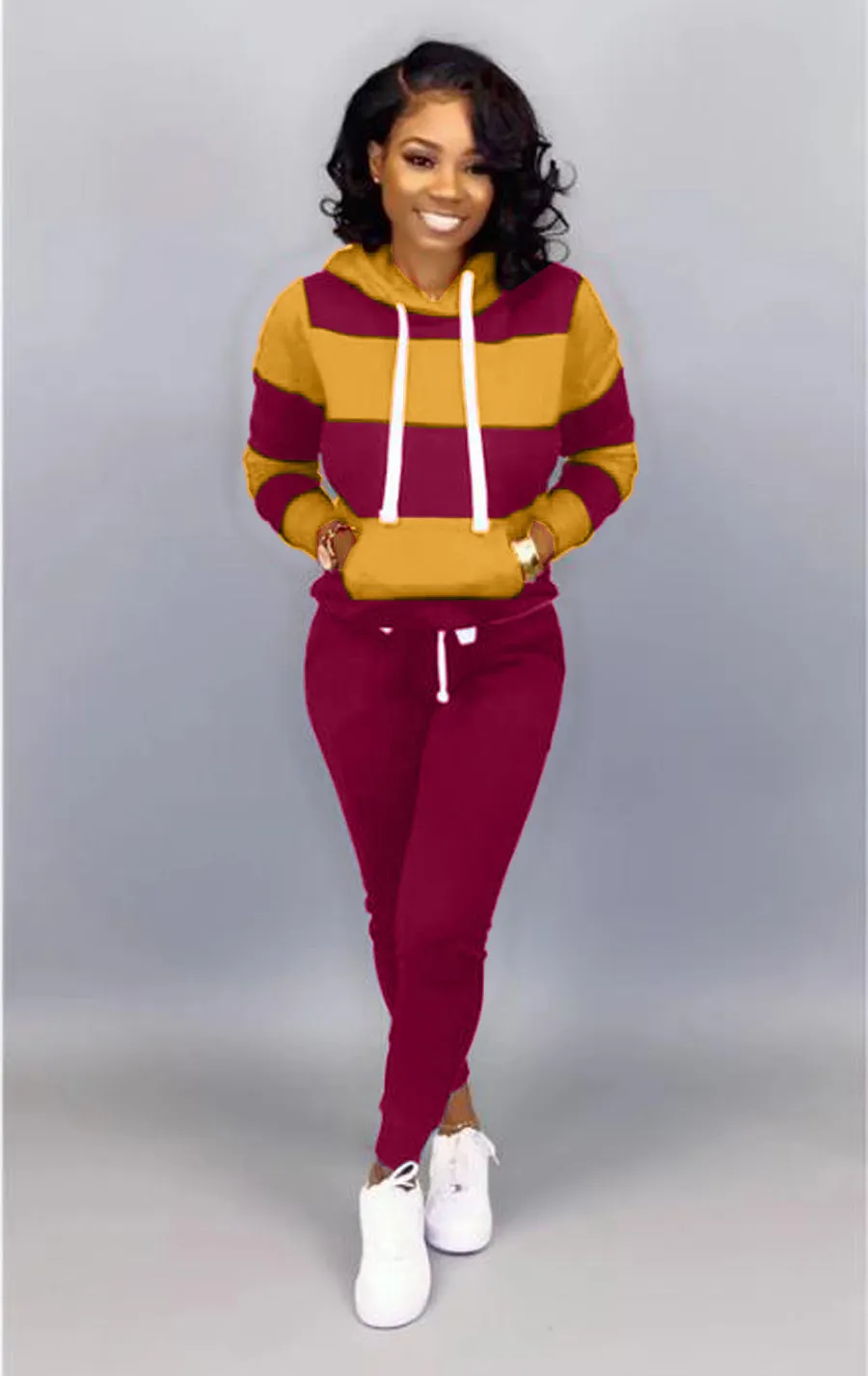 Women's Clothing Sweater Stitching Hooded Casual Sports Suit